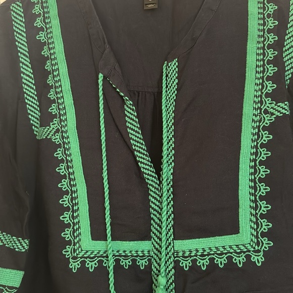 J. Crew Navy & Green Blouse with Tassles - Picture 4 of 5